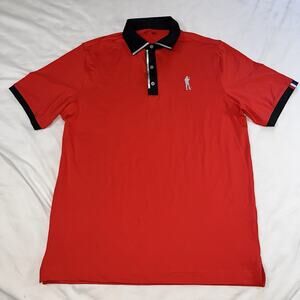 U Suck At Golf Polo Shirt Mens Size L Red Performance Activewear Stretch Preppy